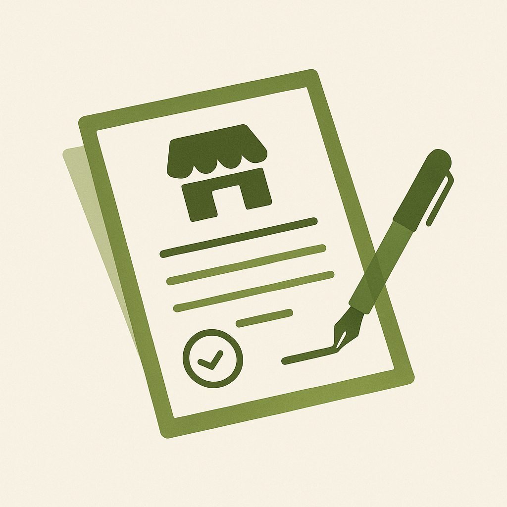 Ilustración minimalista de un contrato de proveedor sobre una mesa.